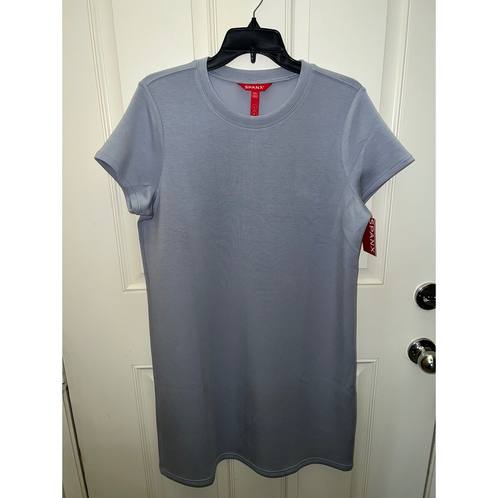 NWT Spanx AirEssentials T-Shirt Crewneck Dress Light Blue Grey Sz Large